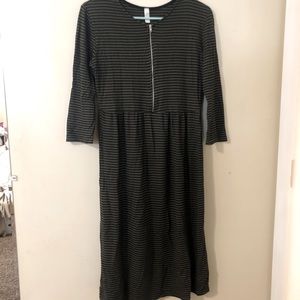 Roolee Green and Black Striped Long Sleeve Dress